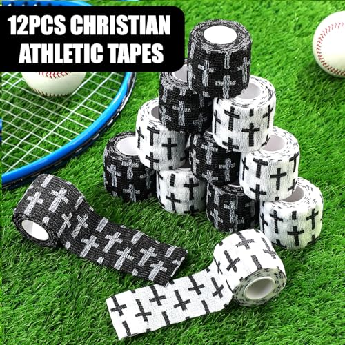 Geiserailie 12 Pack Christian Athletic Tapes 2 Inch x 5 Yards, White Black - color: White and Black