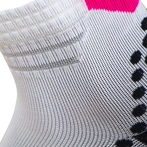 Compression Ankle Socks for Running - Moisture Wicking, Dot Padding - color: 1 Pair - White/Neon Pink, size: Small