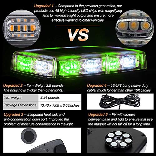 ASPL 48LED Roof Top Strobe Lights with Magnetic Base - color: Green/White