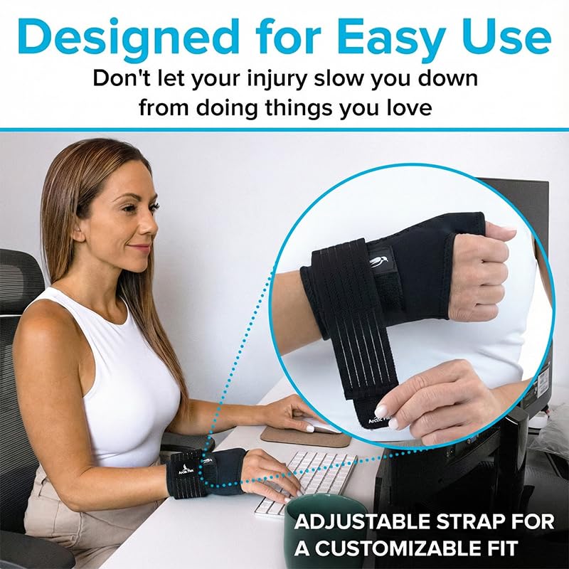 Arctic Flex Wrist & Thumb Ice Pack Wrap - Extra Strength Hot & Cold Therapy - color: Black, size: Large
