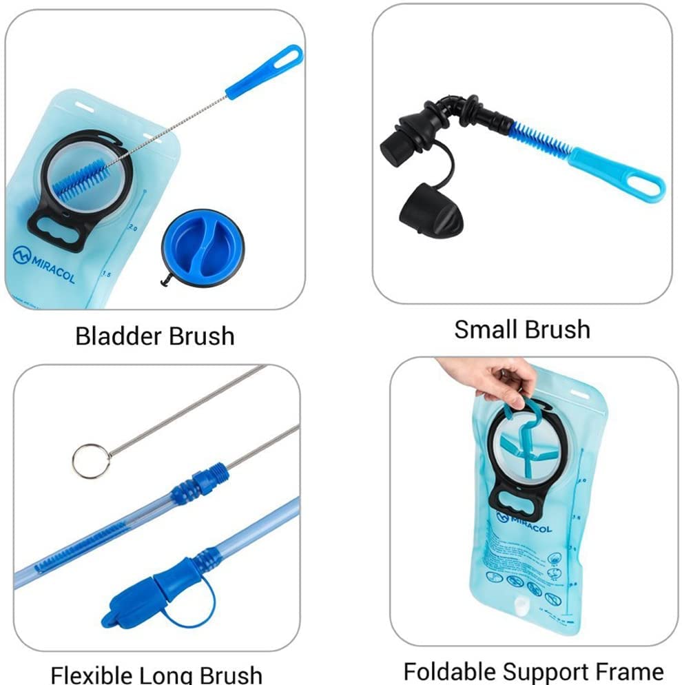 1 Pack 4 in 1 Water Bladder Cleaning Brush Kit, Hydration Bladder Bag Pouch Clean Wash Kit, Flexible Long Brush for Carrying Hose Small Bite Valve Big Drying Collapsible