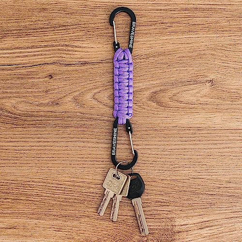 BRAVESHINE Paracord Keychain Carabiner Clip | D Ring Hanger Lanyard Hook - color: Purple