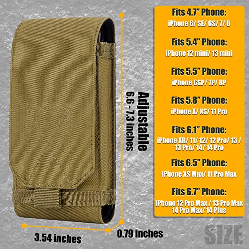 Tactical Molle Phone Holster Pouch, Universal Belt Waist Bag for iPhone 18 Pro Max/17 Pro/17/16 Pro Max/15 Pro Max/14 Pro Max/13, Samsung S26 Ultra/S25/S24, Size L - color: Khaki(2 Pack)