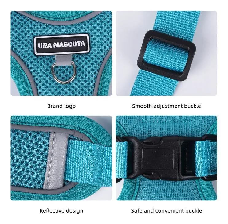 Dog Harness and Leash Set, Adjustable Triangle, Reflective Adjustable Puppy Vest, No Pull Soft Mesh Harness for Small, Medium Dogs, Cats (Turquoise, L) - color: Turquoise, size: L