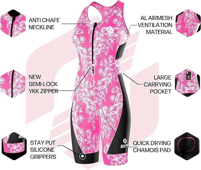 SLS3 Triathlon Suits Women - Sleeveless Pro Trisuit with Comfy Tri Chamois - color: Pink Azalea Floral, size: X-Large