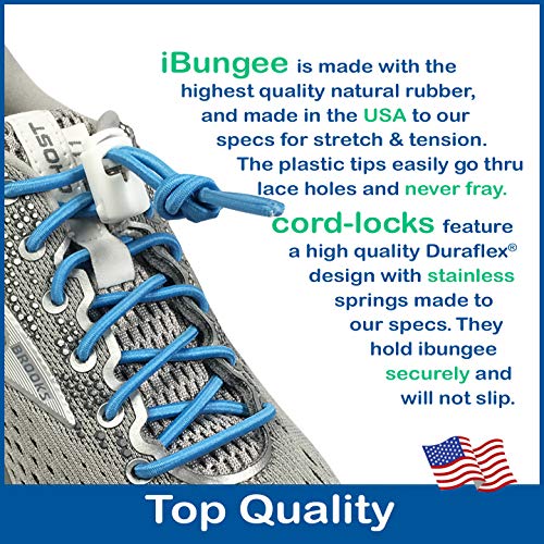 IBUNGEE LACES (Elastic No Tie Shoelaces (Made in the USA) - color: Light Blue, size: 22-inch
