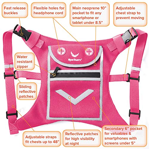 Runtasty Running Mini Backpack Vest for Men & Women, Reflective Phone Holder, Fits Any Phone & iPad Mini, Lightweight Gear - color: Hot Pink
