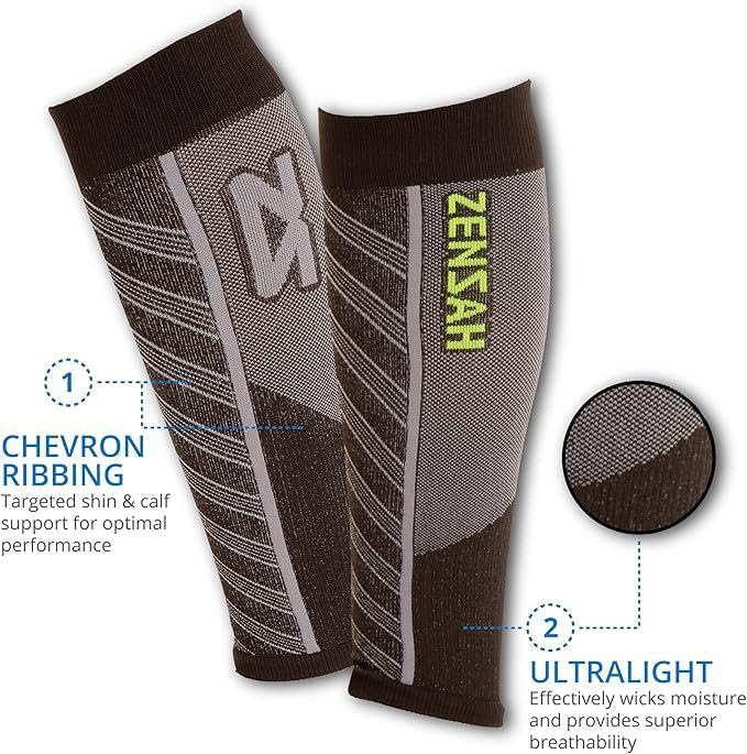 Zensah Featherweight Compression Leg Sleeves - Relieve Shin Splints, Calf Strains - color: Heather Grey, size: Medium