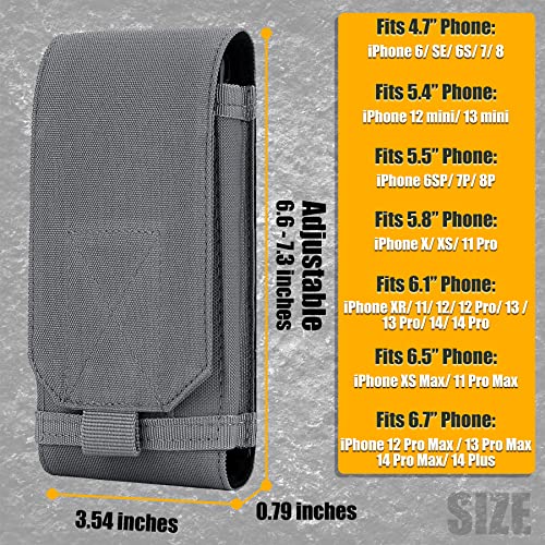 Tactical Molle Phone Holster Pouch, Universal Belt Waist Bag for iPhone 18 Pro Max/17 Pro/17/16 Pro Max/15 Pro Max/14 Pro Max/13, Samsung S26 Ultra/S25/S24, Size L - color: Gray(1 Pack)