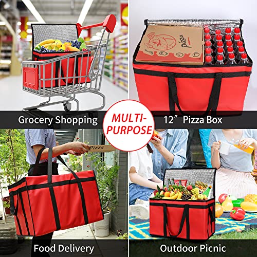 1PK Insulated Food Delivery Bag, 3X-Large Reusable Grocery Bags, Red - color: Red, size: 22 x 14 x 13 inches