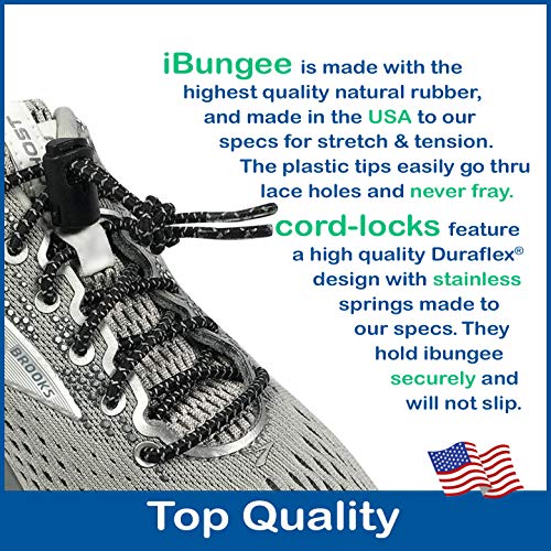 IBUNGEE LACES (Elastic No Tie Shoelaces (Made in the USA) - color: Black Reflective, size: 22-inch