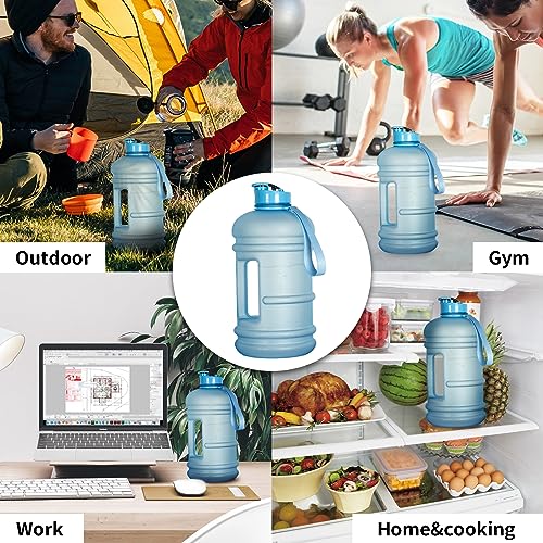 TOOFEEL 2.2 Liters Gym Big Sports Water Bottles for Men - Reusable BPA Free Plastic Clear Water Jug - Unique Water Bottles, Comfurtable to Touch and Easy to Clearn - Matte Light Blue Water Bottle - color: Matte Light Blue, style: 74 oz water bottle