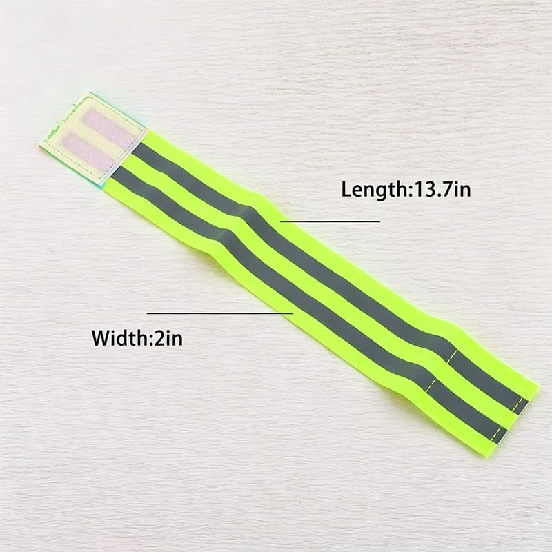 2 Pack Neon Green Reflective Ankle Bands Elastic Reflective Bicycle Pant Clips High Visibility Leg Straps Adjustable Safety Reflective Arm Wristbands for Night Running Cycling Jogging Walking
