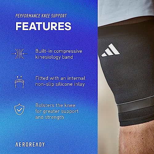 Adidas Aeroready Performance Support Knee Sleeve, Seamless Knitted Knee Compression Sleeve - size: Small, style: Knee Support