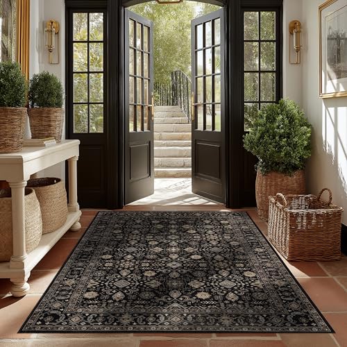 Ruaruarug Washable Area Rug 5×7 for Living Room, Ultra Soft, Black Gold - color: Black Gold, size: 5' x 7' (Rectangular)