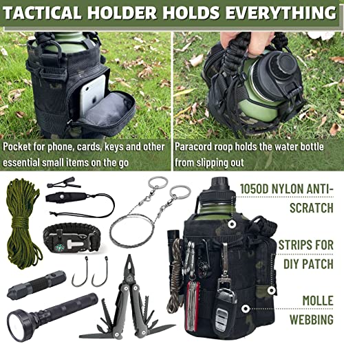 DEFUNX 64 Oz Water Bottle with Sleeve - Military Green Half Gallon Insulated Water Jug with Handle - Stainless Steel Sports Bottle for Gym Workout Hiking Camo Black Pouch - color: Green Bottle with Black Camo Sleeve, style: 64 Oz Water Bottle