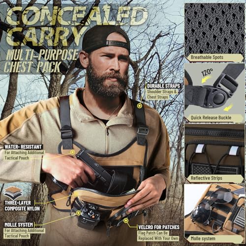 RXW Chest Bag for Men Women, Tactical Chest Rig Holster, EDC Chest Pack - color: Khaki