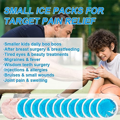 Small Round Ice Packs for Injuries, 12 Pack Soft Cosmetic Ice Packs for Face, Reusable Hot Cold Gel Pack Circular Cold Compress with 2 Wrap for Pain Relief, Toothaches, Breast Surgery, Wisdom Teeth - style: Small Round Ice Packs-4" X 4"