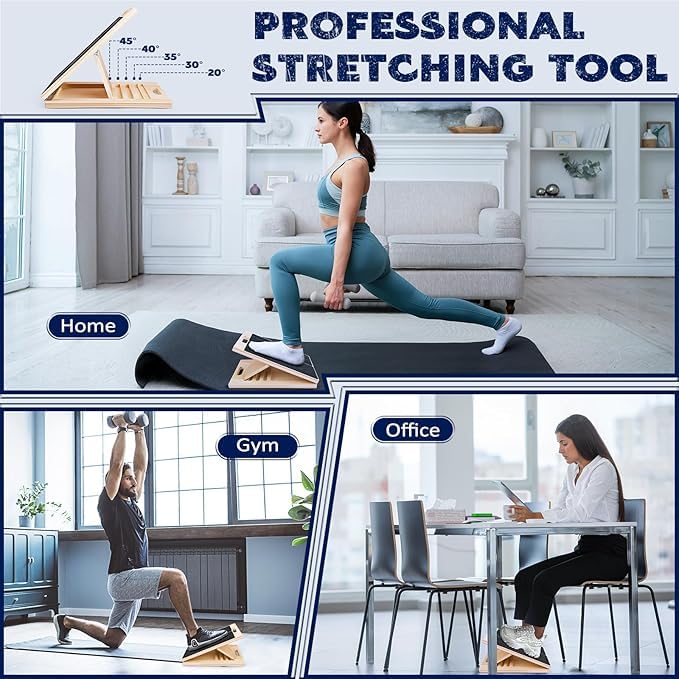 Slant Board for Calf Stretching, Adjustable Portable Wooden Calf Stretcher tilt Plate, Calf Spring Wedge Suitable for Legs, Knees, Heels, Ankles and Stretching.Ankle Stretch Board、Balance Board.