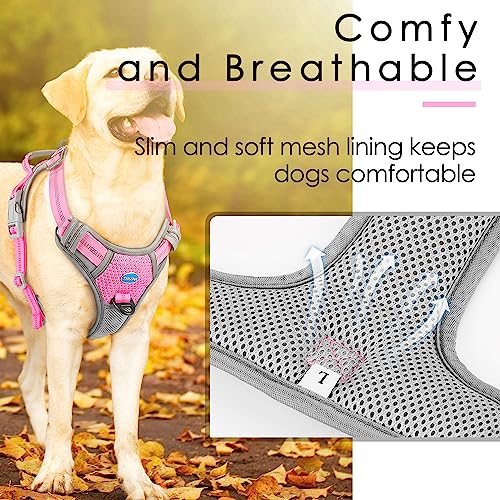 ThinkPet No Pull Harness for Small Medium Large Dogs, Reflective Padded Vest with Handle, Adjustable Star Style - color: Bright Pink, size: L(Chest:19"-30")