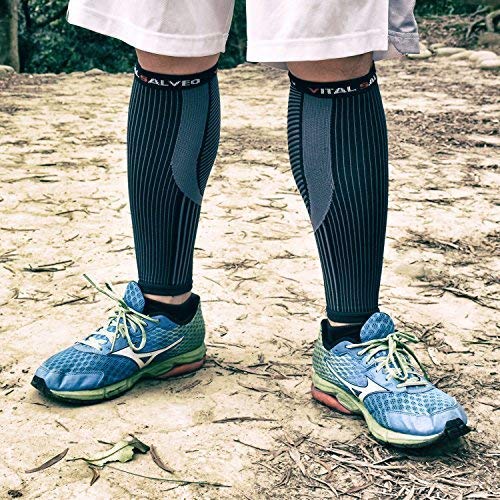 Vital Salveo Recovery Calf Compression Sleeves. Fit for Cycling Running Travel Pregnancy Nurses Calf Pain Relief-(1Pair)-Black with Srtipe-M - size: Black with Stripe-M