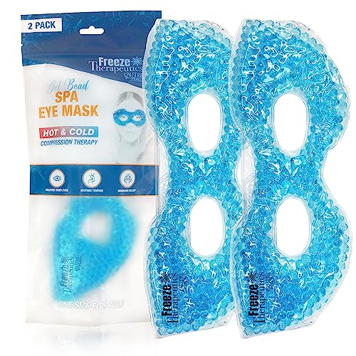 USA Merchant - 2 Redesigned Therapeutic Spa Gel Bead Eye Masks - Hot/Cold Reusable Ice Packs with Flexible Beads - Compress Therapy for Puffy Eyes, Dark Circles, Headaches, Migraines, Stress Relief - color: Blue