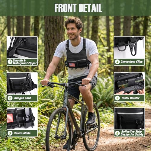PLUSINNO Chest Bag For Men and Women, Chest Rig Tactical Vest for Sport, Running Phone Holder, EDC Travel Chest Pack for Hiking, Running, Motorcycling,Workouts