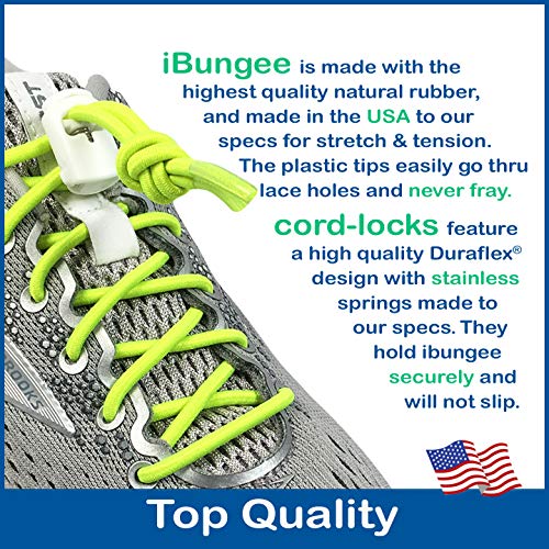 IBUNGEE LACES (Elastic No Tie Shoelaces (Made in the USA) - color: Neon Yellow, size: 22-inch