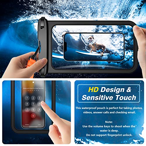 Temdan 2 Pcs Waterproof Phone Pouch, [Up to 10" Large] Universal IPX8 Waterproof Cell Phone Case Dry Bag with Lanyard for iPhone 16 Pro Max/16E/15/14/13,Galaxy S25 Ultra/S24/S23 for Vacation -Black