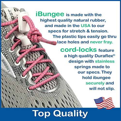 IBUNGEE LACES (Elastic No Tie Shoelaces (Made in the USA) - color: Pink Reflective, size: 22-inch