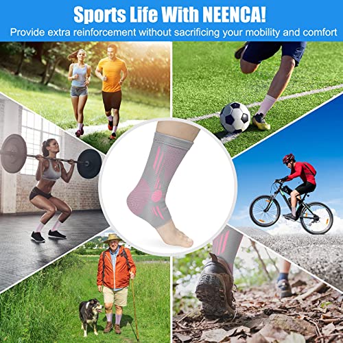 NEENCA Foot & Ankle Brace Socks for Sprained-Ankle Compression Sleeves Set - color: Pink Grey, size: Large