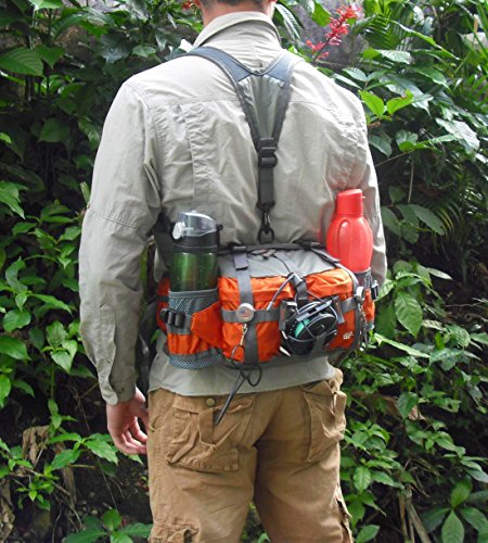 Outdoor Fanny Pack Hiking Fishing Waist bag 2 Water Bottle Holder Lumbar Pack - color: Purple