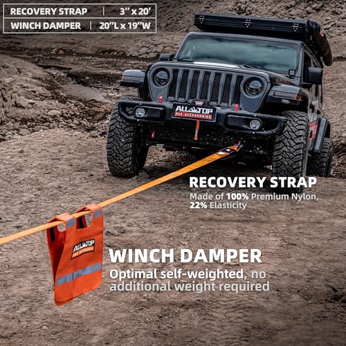 ALL-TOP Recovery Pack Extreme 11in1: Water-Resist Offroad Gear Bag with Recovery Strap Kit(3), Damper, 2 Soft Shackles, SK Hitch Mount, Forged Pulley, Deflator & Gloves - color: Gray, Extreme Recovery Pack