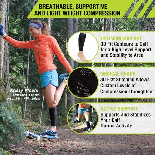 Pro-Tec Athletics 3D Flat Premium Calf Sleeve, Medical Grade Compression with 3D Shaping for Customized Fit, Targeted Muscle Support, Breathable Stretch Fabric allows Full Range of Motion, Large - size: Large