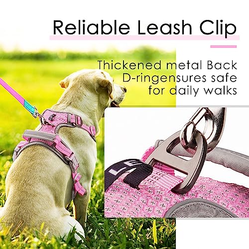 ThinkPet No Pull Harness for Small Medium Large Dogs, Reflective Padded Vest with Handle, Adjustable Star Style - color: Bright Pink, size: XL(Chest:24"-33")