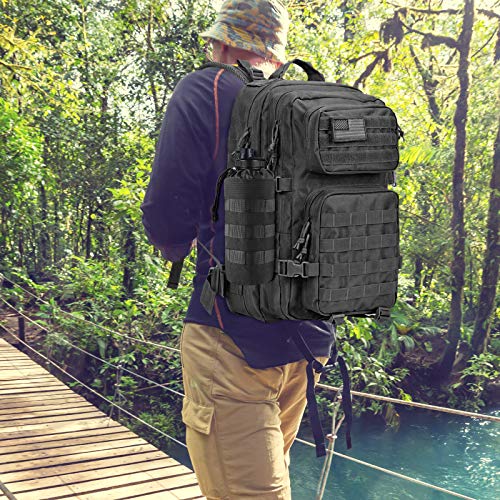 FRTKK Tactical MOLLE Water Bottle Pouch with Drawstring Open Top & Mesh Bottom, Military Water Bottle Holder Bag Sports Travel Hydration Carrier - color: Black-1 pack