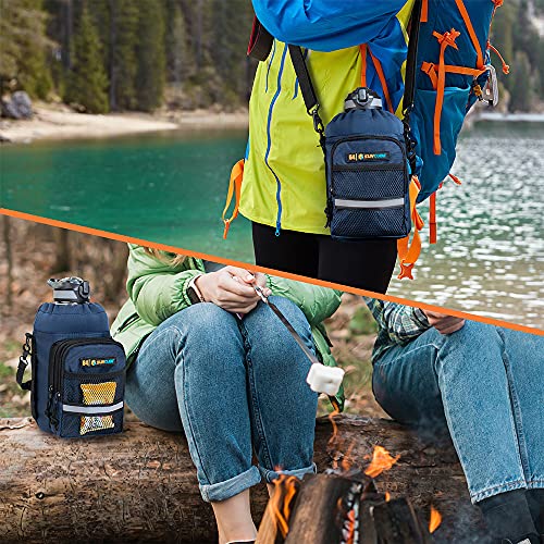 SUN CUBE Insulated Water Bottle Carrier Bag with Strap, Crossbody Sling - color: Navy, size: 64 oz