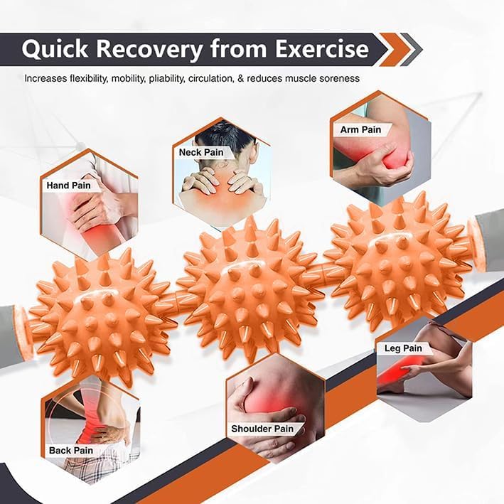 Fascia Muscle Roller, Cellulite Massager Fascia Roller for Cellulite and Sore Muscles, Neck, Leg, Back, Pressure Trigger Point Body Roller Deep Tissue Massage Stick Tools - 3 Massage Balls - color: Orange