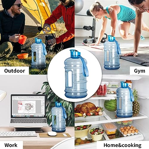 TOOFEEL 2.2 Liters Gym Big Sports Water Bottles for Men - Reusable BPA Free Plastic Clear Water Jug - Unique Water Bottles, Comfurtable to Touch and Easy to Clearn - Transparent Light Blue - color: Transparent Light Blue bottle, style: 74 oz water bottle