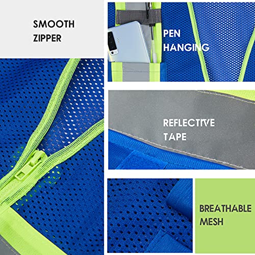 High Visibility Reflective Safety Vest with Zipper and Pockets Blue,L - color: Blue, size: Large