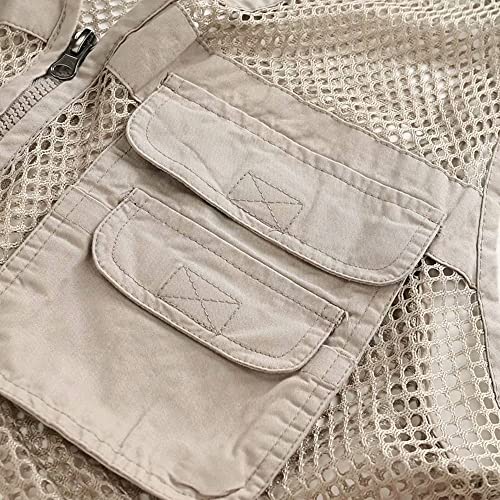 Unisex Mesh Breathable Fishing Vest, Multi-Pockets Photography Travel Hiking Waistcoat Jacket for Adults and Youth - color: Beige, size: Medium