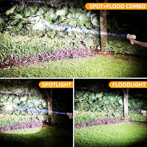 YIERBLUE Rechargeable Spotlight Floodlight Combo 2200,000 High Lumen LED, IP67 Waterproof Spot Light COB Flood Light, Impact Resistant Handheld Spotlight with Foldable Stand and Detachable Red Lens - color: Pearl Ultra