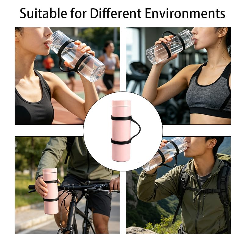 2PCS Bottle Handle Carrier Strap, Non-Slip Silicone Water Bottle Holder Grip, Soft Water Bottle Carrier Band Makes Any Cup Handheld for Running, Gym, Bike and Hiking