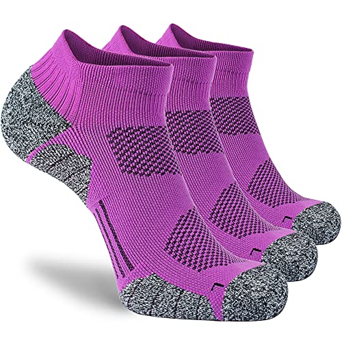 CWVLC Cushioned Athletic Ankle Compression Socks for Women Men 3/6 Pairs - color: 3-pairs Purple, size: Medium