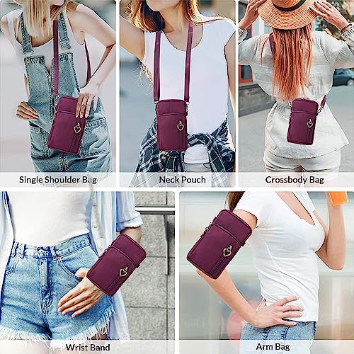 Women Cell Phone Purse Wristband Sport Armband Wallet Travel Crossbody Cell Phone Purse for Galaxy S10 Plus S9 Plus A50 A7 J7,OnePlus 6T,HTC U12 (Purple) - color: Purple