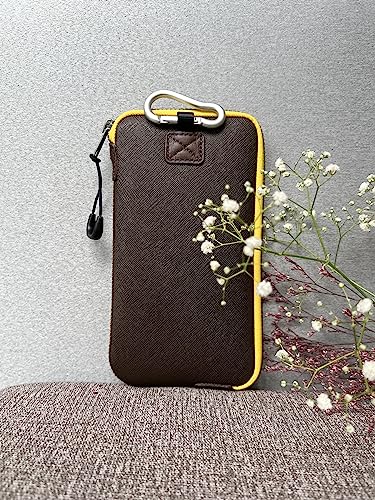 OneJoy Neoprene Phone Pouch, Lightweight Protective Cellphone Sleeve with Large Zipper Opening, Inner Pocket, Thermal Insulated, Durable Cell Phone Carrier for iPhone & Smartphones [ Brown ] - color: BrownYellow