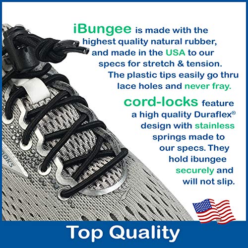 IBUNGEE LACES (Elastic No Tie Shoelaces (Made in the USA) - color: Black, size: 22-inch