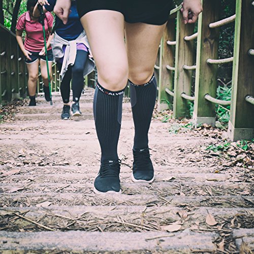Vital Salveo- Graduated Compression Socks Sports Recovery Stockings(1 Pair) - color: Black with Stripe, size: M