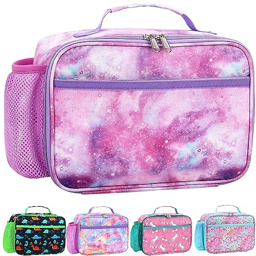 RHCPFOVR Kids Lunch Bag - Insulated Lunch Box for Boys Girls,Washable Lunch Bag and Reusable Toddler Leak-proof Lunchbox for School and Daycare - color: Purple Galaxy