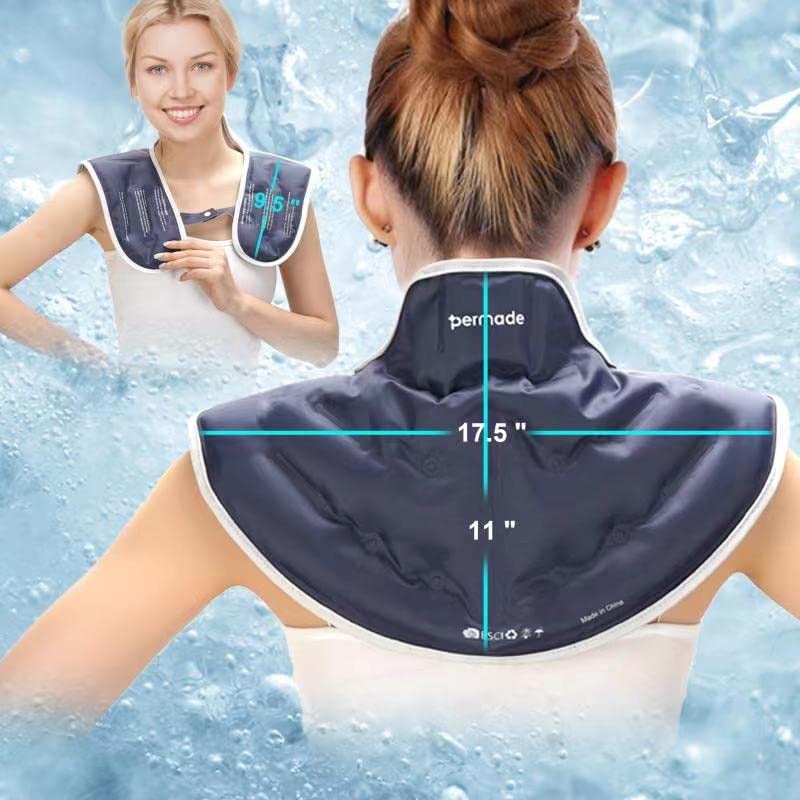 Neck Shoulder Ice Pack, Hot or Cold Therapy Compression Wrap for Neck, Reusable Flexible Gel Ice Pack Wrap for Injuries, Large Upper Back Cold Pack Wrap for Swelling, Bruises, Sprain, Surgery